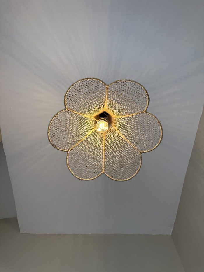 Handmade Moroccan raffia flower pendant light with six petal shape