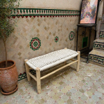White Cord Bench Handmade Solid Wood Woven Moroccan Entryway Bench