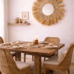 Marokkanischer handgeflochtener Raffia-Spiegel – runder natürlicher Wandspiegel