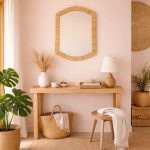 Marokkanischer rechteckiger Raffia-Spiegel – handgeflochtener Wandspiegel