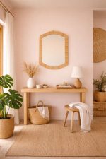 Marokkanischer rechteckiger Raffia-Spiegel – handgeflochtener Wandspiegel