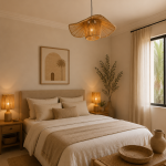 Sculptural raffia pendant light with open radial flared shade
