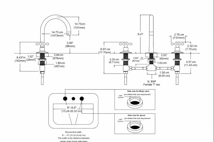 Antikes Messing 3-Loch Waschtischarmatur – Widespread Wasserhahn mit Kreuzgriffen – Bild 6