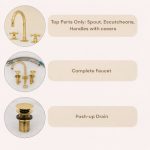 Antikes Messing 3-Loch Waschtischarmatur – Widespread Wasserhahn mit Kreuzgriffen – Bild 7