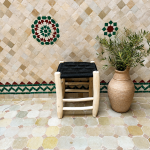 Small Black Cord Stool Handmade Solid Wood Woven Moroccan Accent Stool