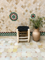 Small Black Cord Stool Handmade Solid Wood Woven Moroccan Accent Stool