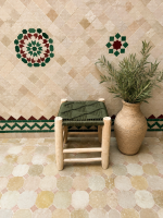 Small Green Cord Bench Handmade Solid Wood Woven Moroccan Entryway Bench