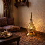 Marokkanische Messing-Stehlampen (2er-Set) – Handdurchbrochene Tropfen-Laternen für Eingang & Flur