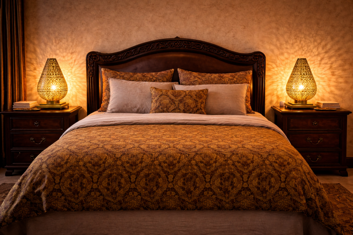 Marokkanische Messing-Nachttischlampen (2er-Set) – Symmetrisches Paar für elegantes Schlafzimmer-Styling – Bild 2