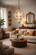 Geometrische Marokkanische Hängelampe – Deckenleuchte aus Glas & Metall – Bild 2