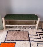Green Rope Moroccan Bench handcrafted from solid eucalyptus wood with a handwoven green rope seat