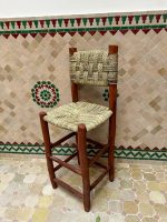 Handwoven Palm Leaf Bar Stool handcrafted from solid wood with a natural woven palm leaf seat