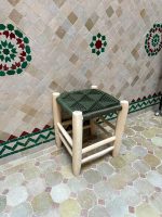 Small Green Cord Bench Handmade Solid Wood Woven Moroccan Entryway Bench