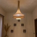Handmade rope pendant light with long neck and tiered circular shape