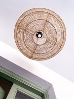 Handmade round raffia pendant light with woven globe basket shape