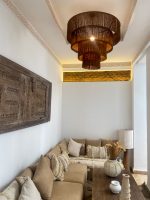 Moroccan Hdoum fringe pendant lamp with handmade tiered natural fibers