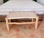 White Cord Moroccan Bench handcrafted from solid eucalyptus wood with a handwoven white cord seat