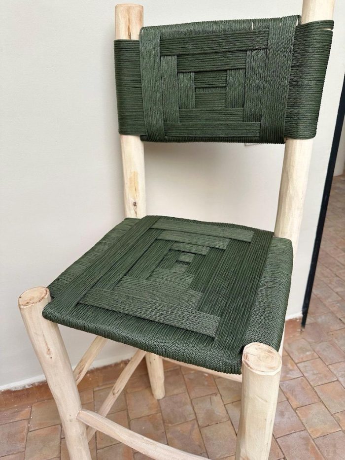 Marokkanischer Boho-Barhocker mit grünem Seil – handgefertigter Holz-Hocker – Bild 4