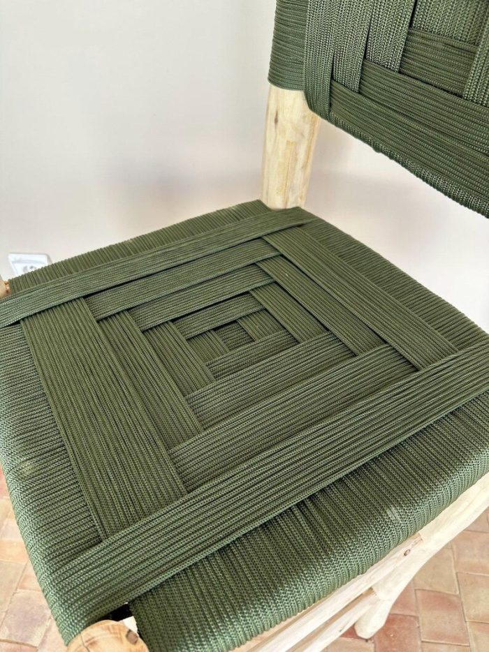 Marokkanischer Boho-Barhocker mit grünem Seil – handgefertigter Holz-Hocker – Bild 3
