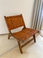 Marokkanischer Nussbaum-Sessel mit braunem Leder – handgefertigter Relax-Lounge-Chair – Bild 2