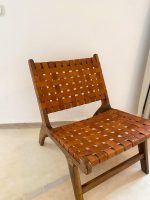 Marokkanischer Nussbaum-Sessel mit braunem Leder – handgefertigter Relax-Lounge-Chair – Bild 5