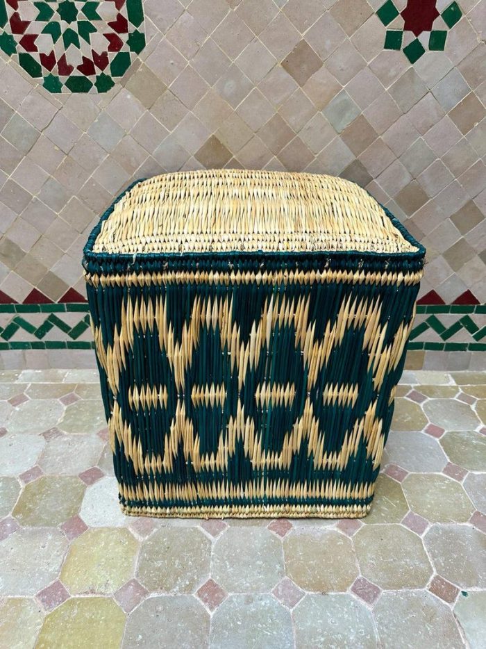 Marokkanischer Geflochtener Pouf – Grün & Gelb, Handgemacht in Marrakech – Bild 2