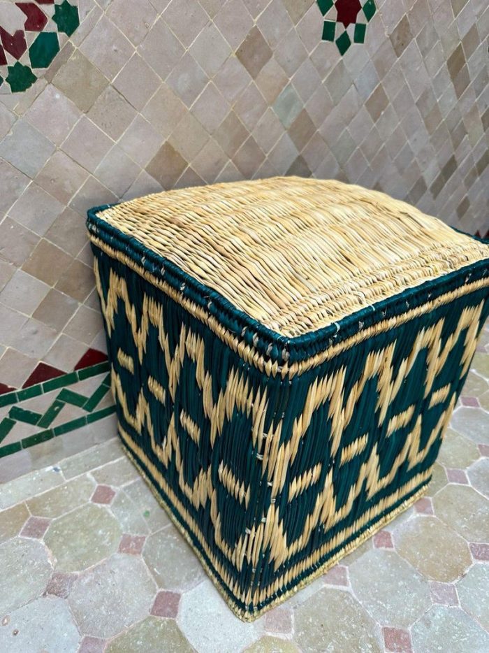 Marokkanischer Geflochtener Pouf – Grün & Gelb, Handgemacht in Marrakech – Bild 5