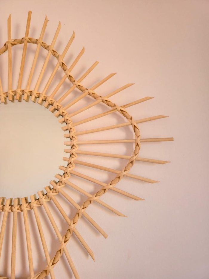 Marokkanischer Holzspiegel mit Kordel – runder handgeflochtener Rahmen – Bild 3