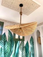 Handgefertigte Raffia-Pendelleuchte – marokkanischer Parasol-Lampenschirm