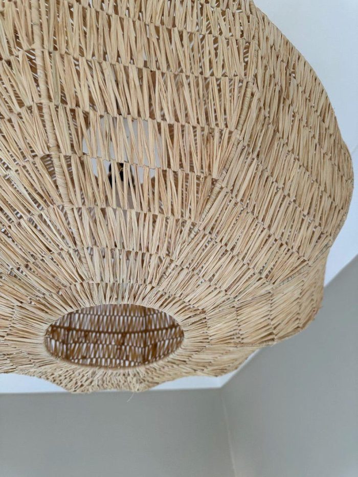 Handgeflochtene Raffia-Pendelleuchte – runde natürliche Deckenlampe – Bild 5