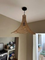 Runde handgeflochtene Raffia-Pendelleuchte – natürliche Deckenlampe – Bild 7