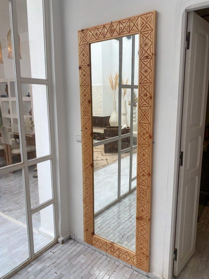 Handgefertigter rechteckiger Holzspiegel – natürlicher Massivholzrahmen – Bild 3