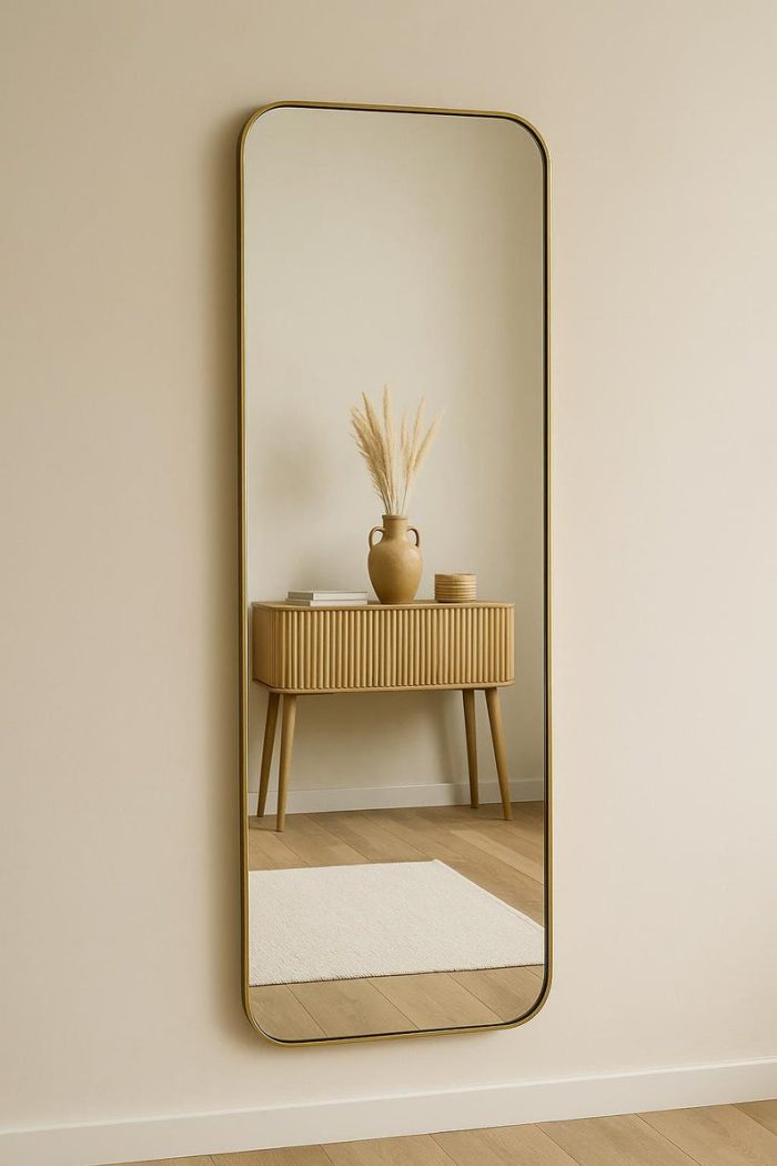 Marokkanischer rechteckiger handgefertigter Wandspiegel aus Messing – Bild 5