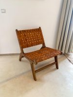 Marokkanischer Nussbaum-Sessel mit braunem Leder – handgefertigter Relax-Lounge-Chair – Bild 8