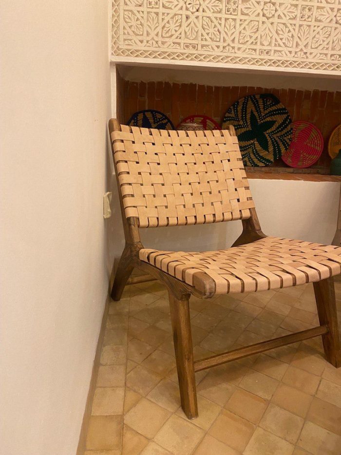 Marokkanischer Nussbaum-Sessel mit Naturleder – handgefertigter Relax-Chair – Bild 7