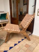Marokkanischer Nussbaum-Sessel mit Naturleder – handgefertigter Relax-Chair – Bild 4