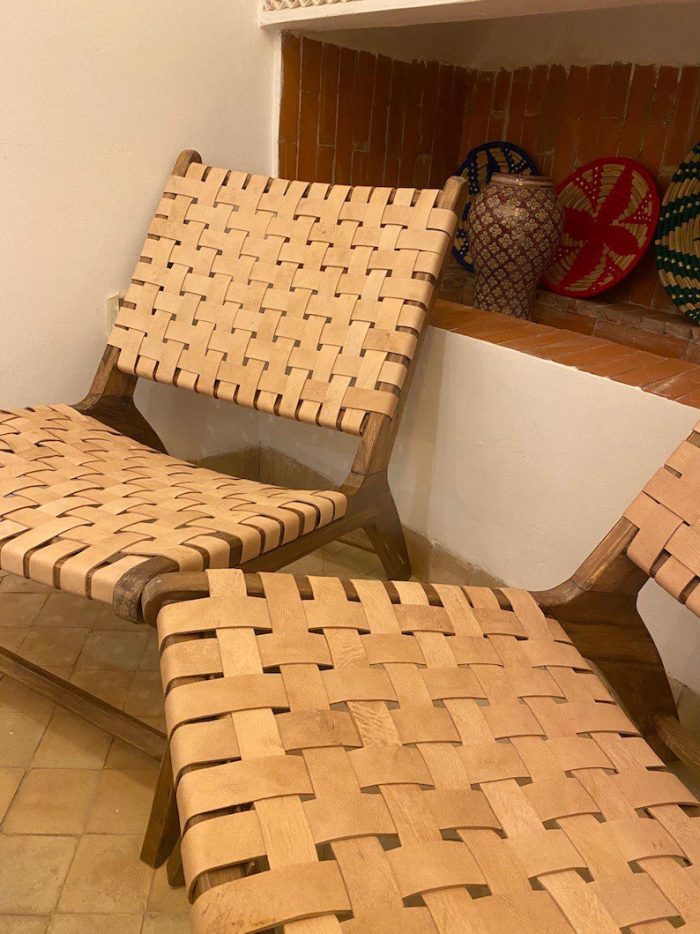 Marokkanischer Nussbaum-Sessel mit Naturleder – handgefertigter Relax-Chair – Bild 2