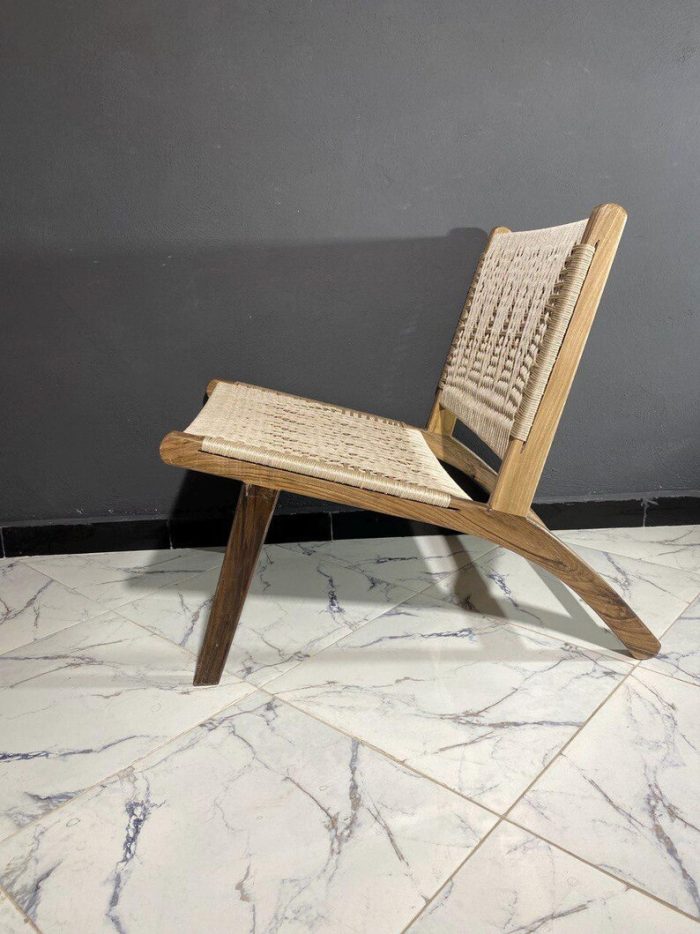 Marokkanischer Nussbaum-Sessel mit Kordel – handgeflochtener Relax-Chair – Bild 5
