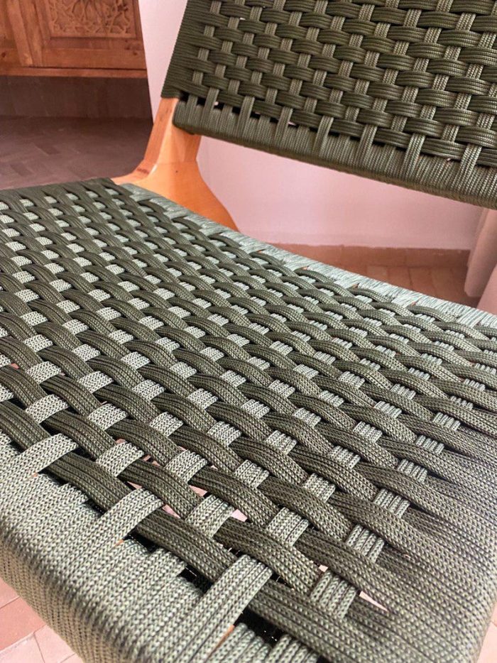Marokkanischer Nussbaum-Sessel mit grüner Kordel – handgeflochtener Relax-Sessel – Bild 6