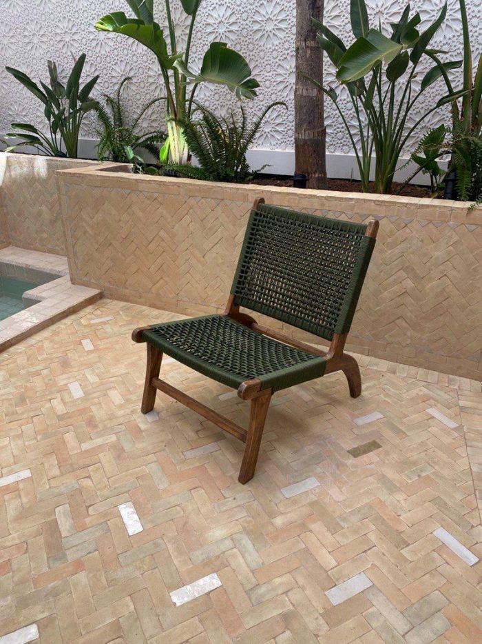 Marokkanischer Nussbaum-Sessel mit grüner Kordel – handgeflochtener Relax-Sessel – Bild 9