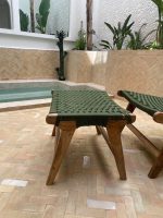 Marokkanischer Nussbaum-Sessel & Fußhocker-Set mit grüner Kordel – handgeflochten – Bild 3