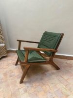 Nussbaum Sessel mit Grüner Kordel-Sitzfläche – Handgefertigter Marokko Armchair – Bild 4