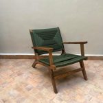 Nussbaum Sessel mit Grüner Kordel-Sitzfläche – Handgefertigter Marokko Armchair