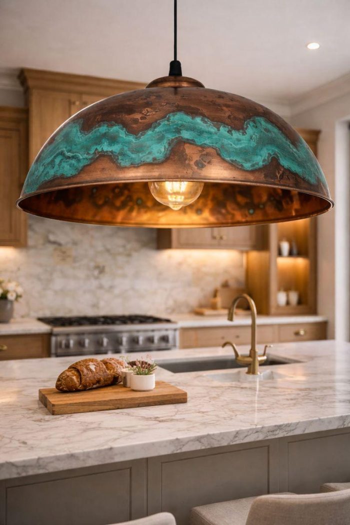 Handgefertigte Gealterte Kupfer Dome Pendelleuchte – Vintage Patina, Kücheninsel & Esstisch – Bild 2