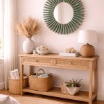 Marokkanischer Holzspiegel – runder handgeflochtener Raffia-Rahmen