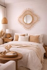 Marokkanischer Holzspiegel mit Kordel – runder handgeflochtener Rahmen