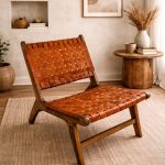 Marokkanischer Nussbaum-Sessel mit braunem Leder – handgefertigter Relax-Lounge-Chair