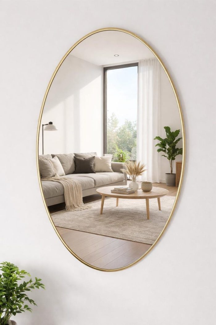 Ovaler handgefertigter Wandspiegel aus Messing – Antik-Finish – Bild 3