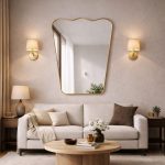 Antiker Messing-Wandspiegel mit geschwungener Form – handgefertigtes Design – Bild 2