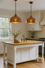 Gehämmerte Messing Pendelleuchte mit Braun Patina – Dome Lampe im Vintage Look – Bild 2